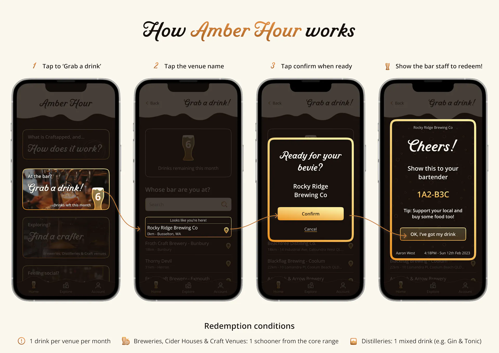 Amber Hour App - Redemption Flow