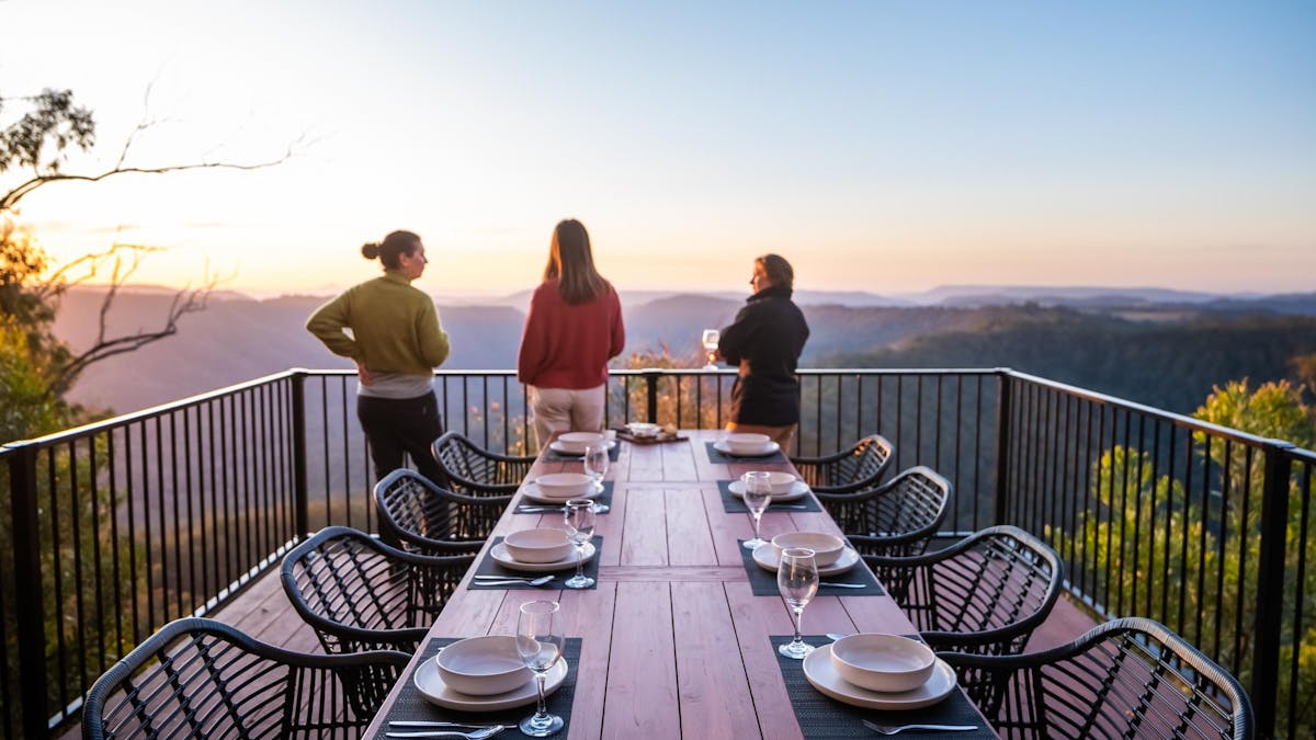 West House outdoor diningm, overlooking Coomera Valley