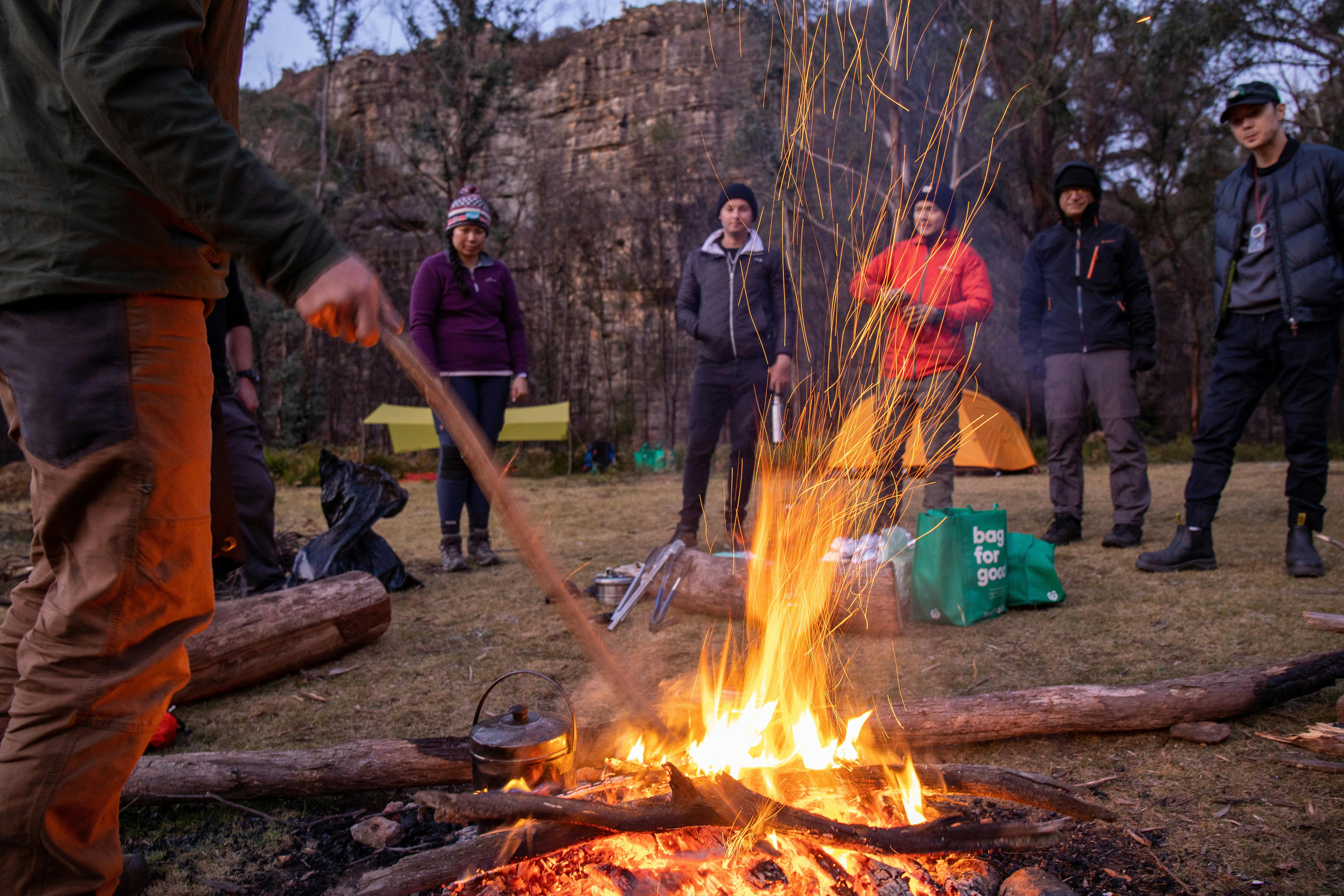 Meals shared around the fire.