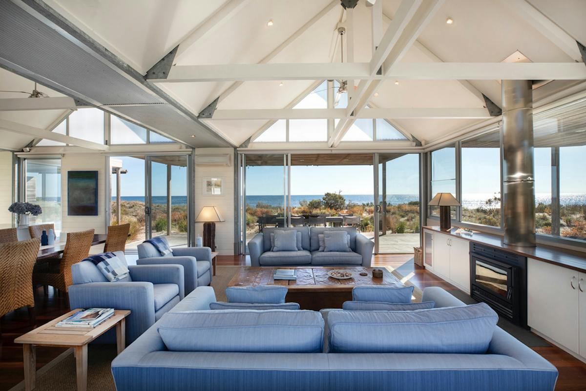 Panoramic views of the sand dunes, sea and sky from the living room