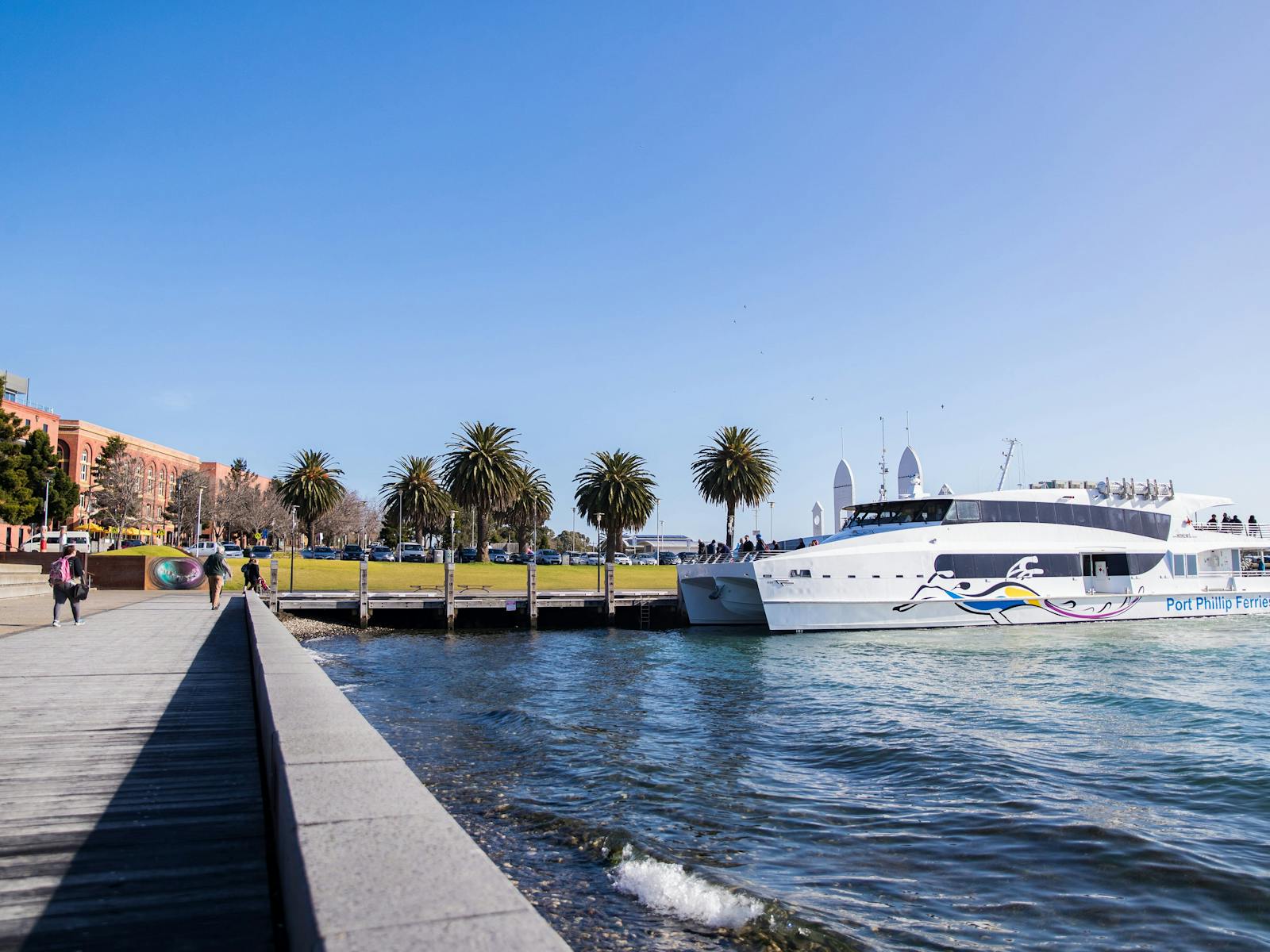 Port Phillip Ferries docked right on Geelong's Waterfront