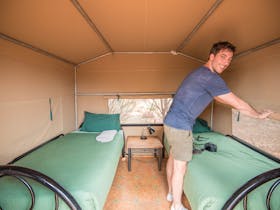 Inside powered tent