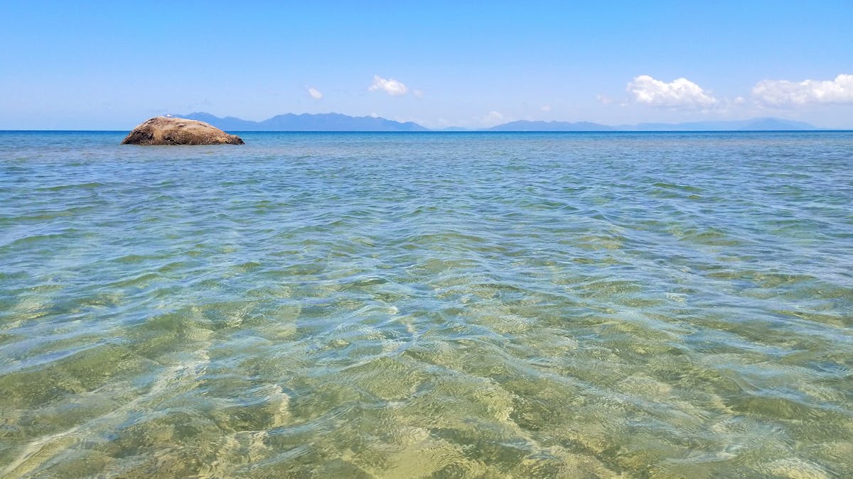 Island view from beach with clear water