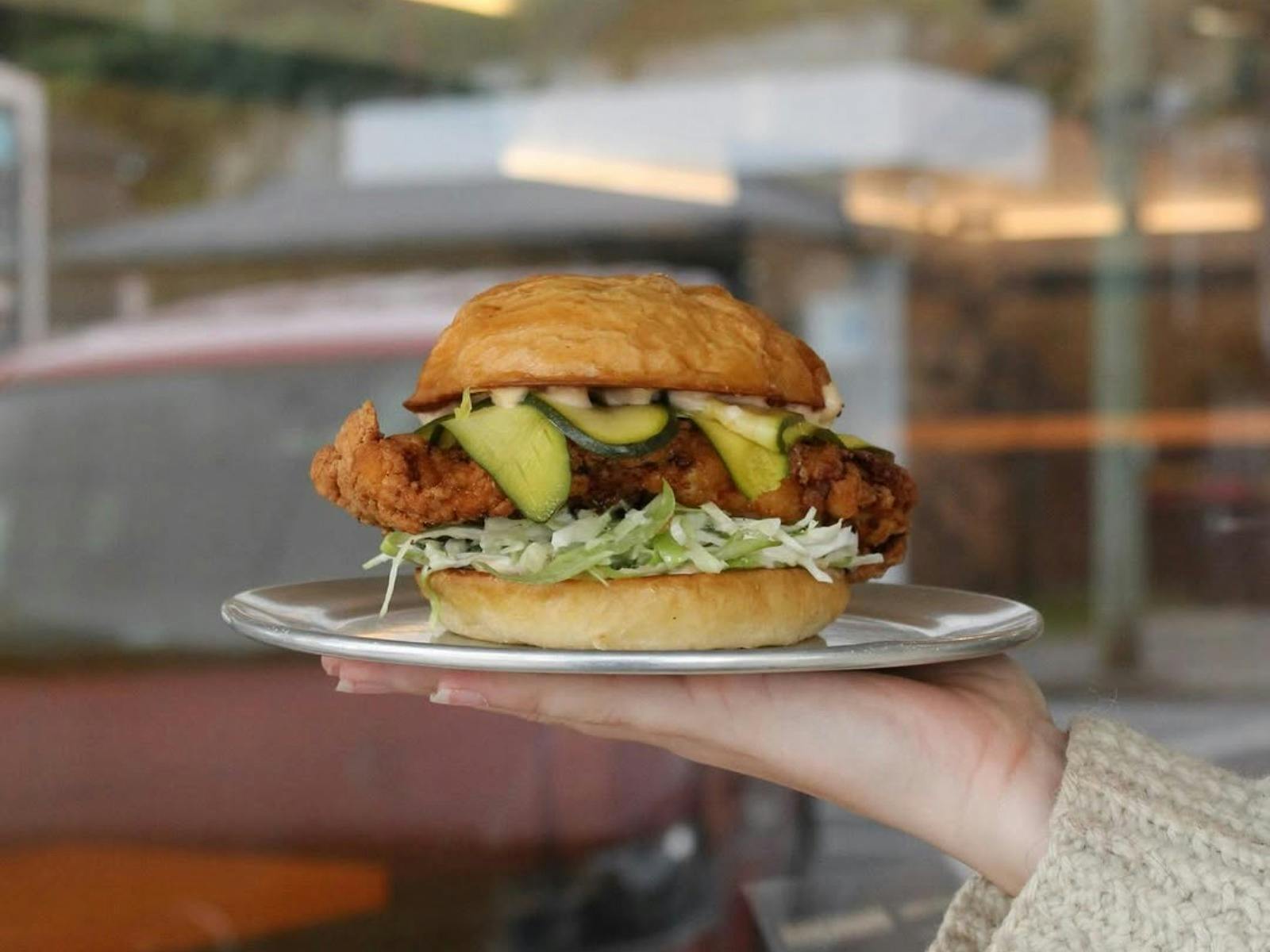 Fried chicken burger at Keith in Murwillumbah