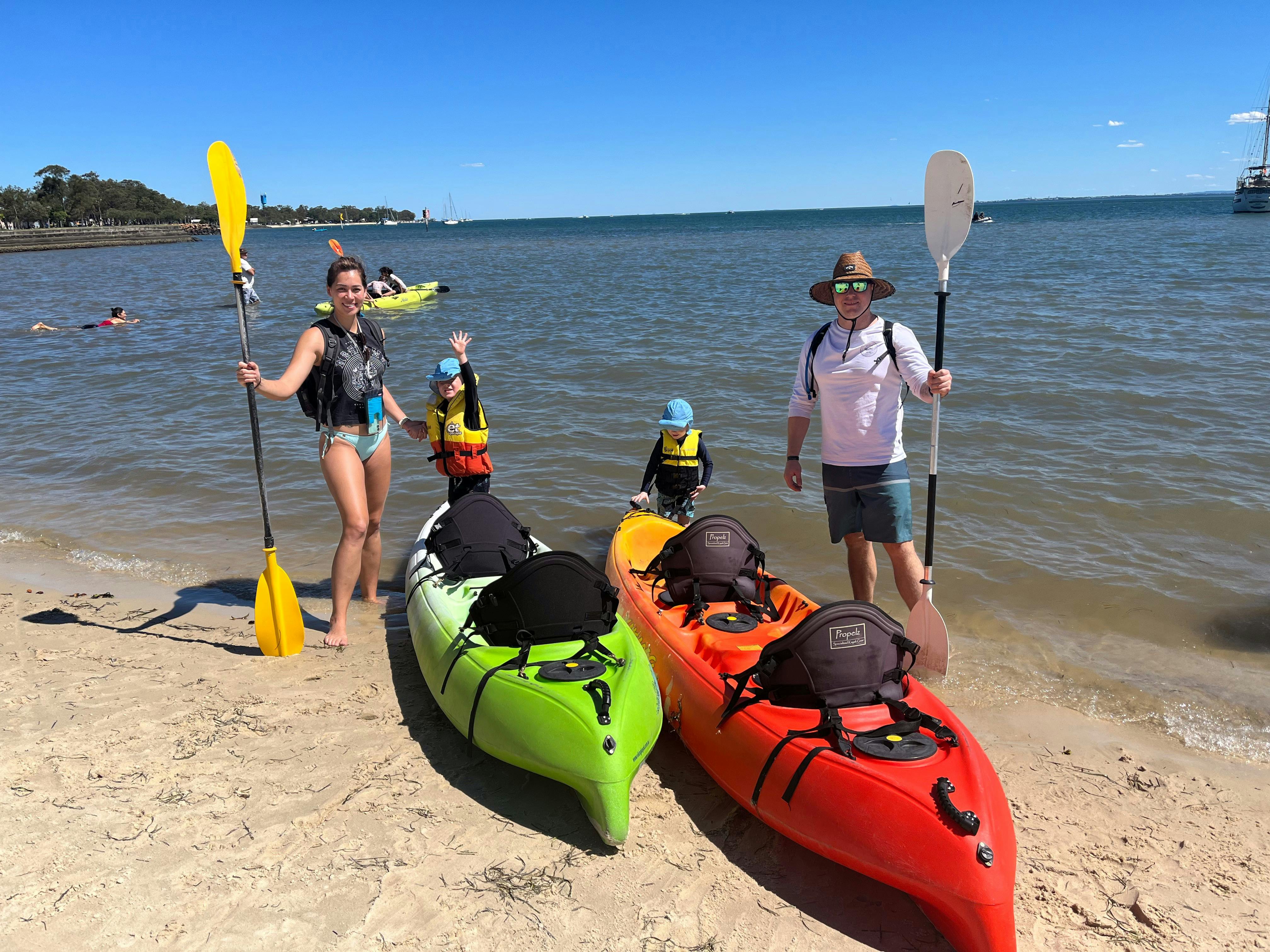 family kayaking