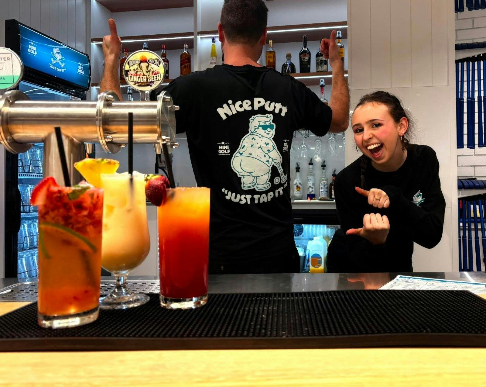 Cocktails, cold drinks and friendly service at Nice Putt Mini Golf.