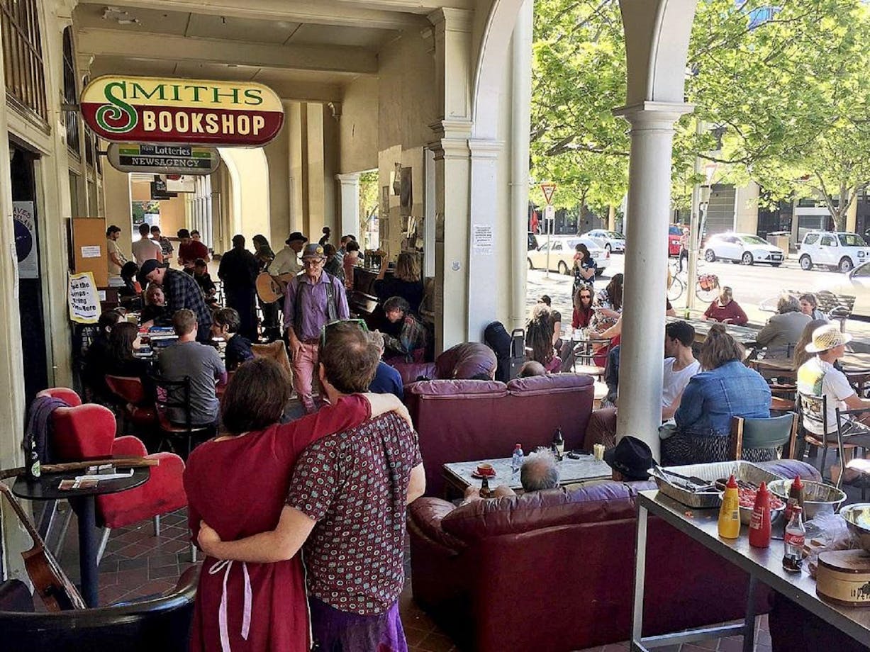 Group of people outside pub