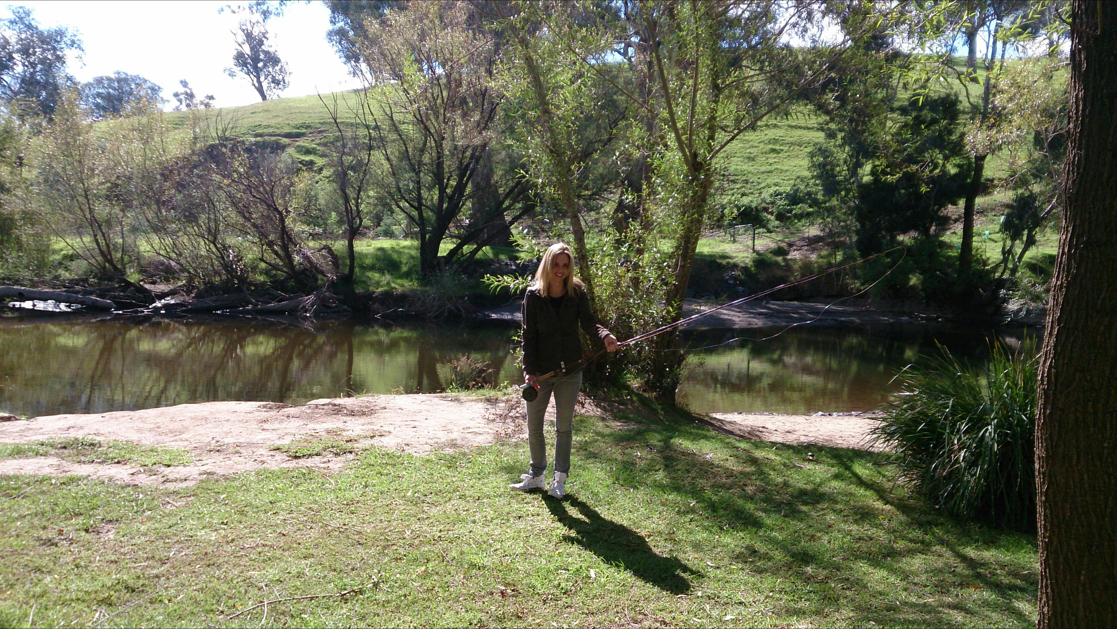 Tumut Fly Fishing conducting Fly Fishing lessons with a keen lady Fly Fisher.