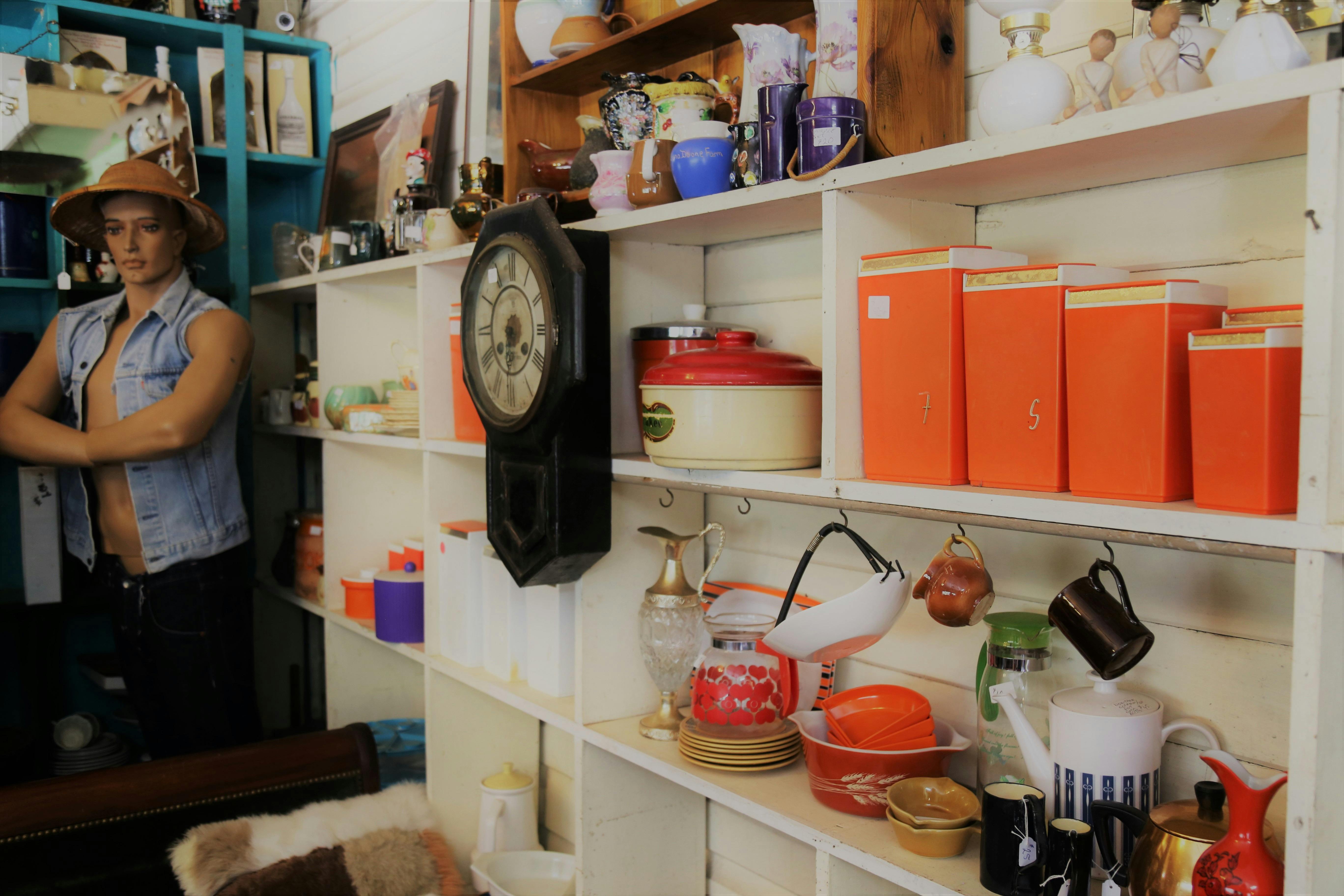 Retro kitchen cannisters, jugs, mugs, vases.