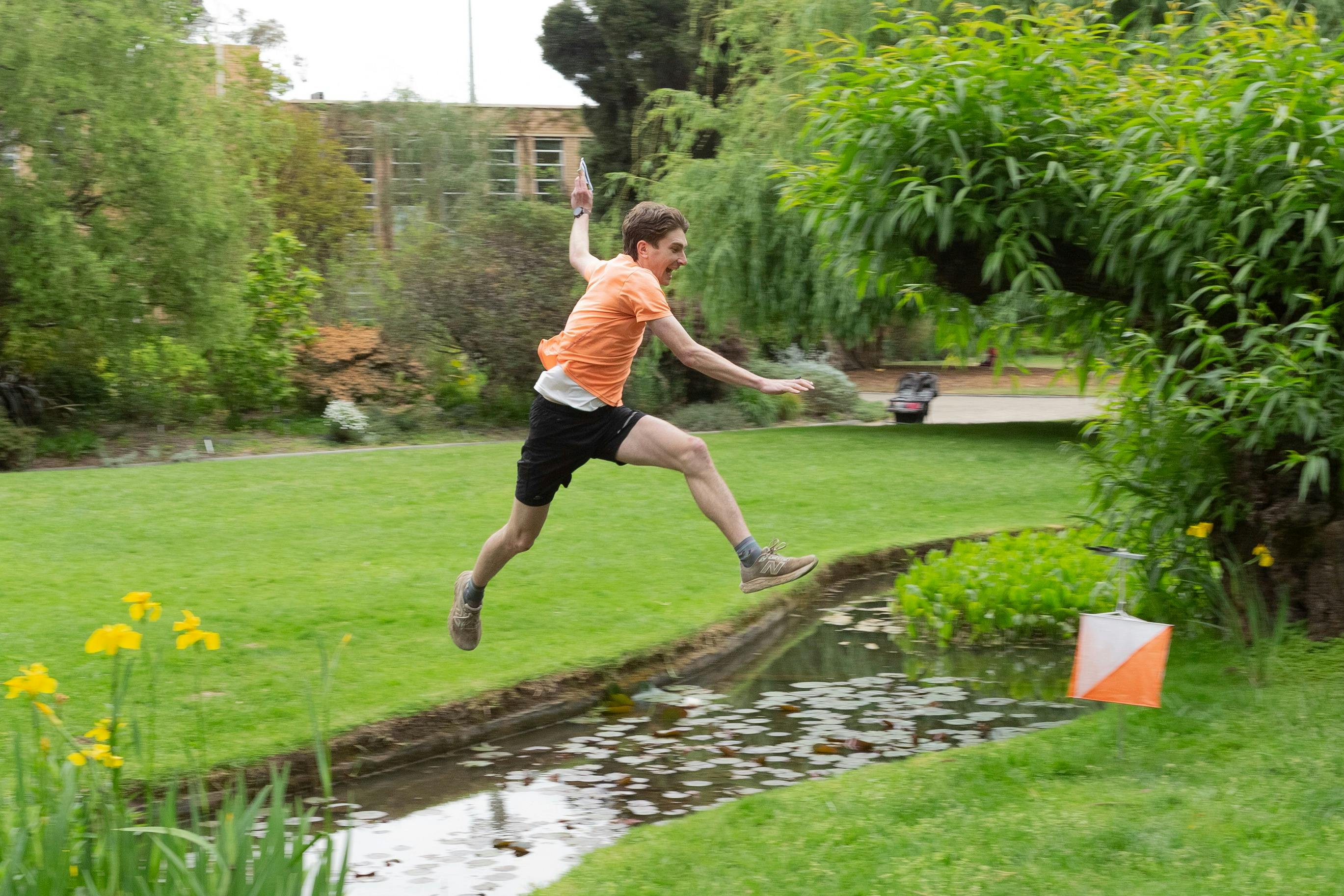 Jumping over a water course