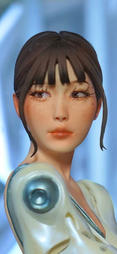 A digital futuristic portrait of two young women.
