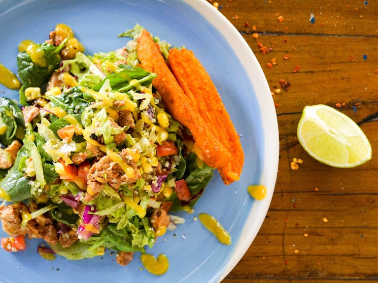 Chicken salad with crispy Sweet potato