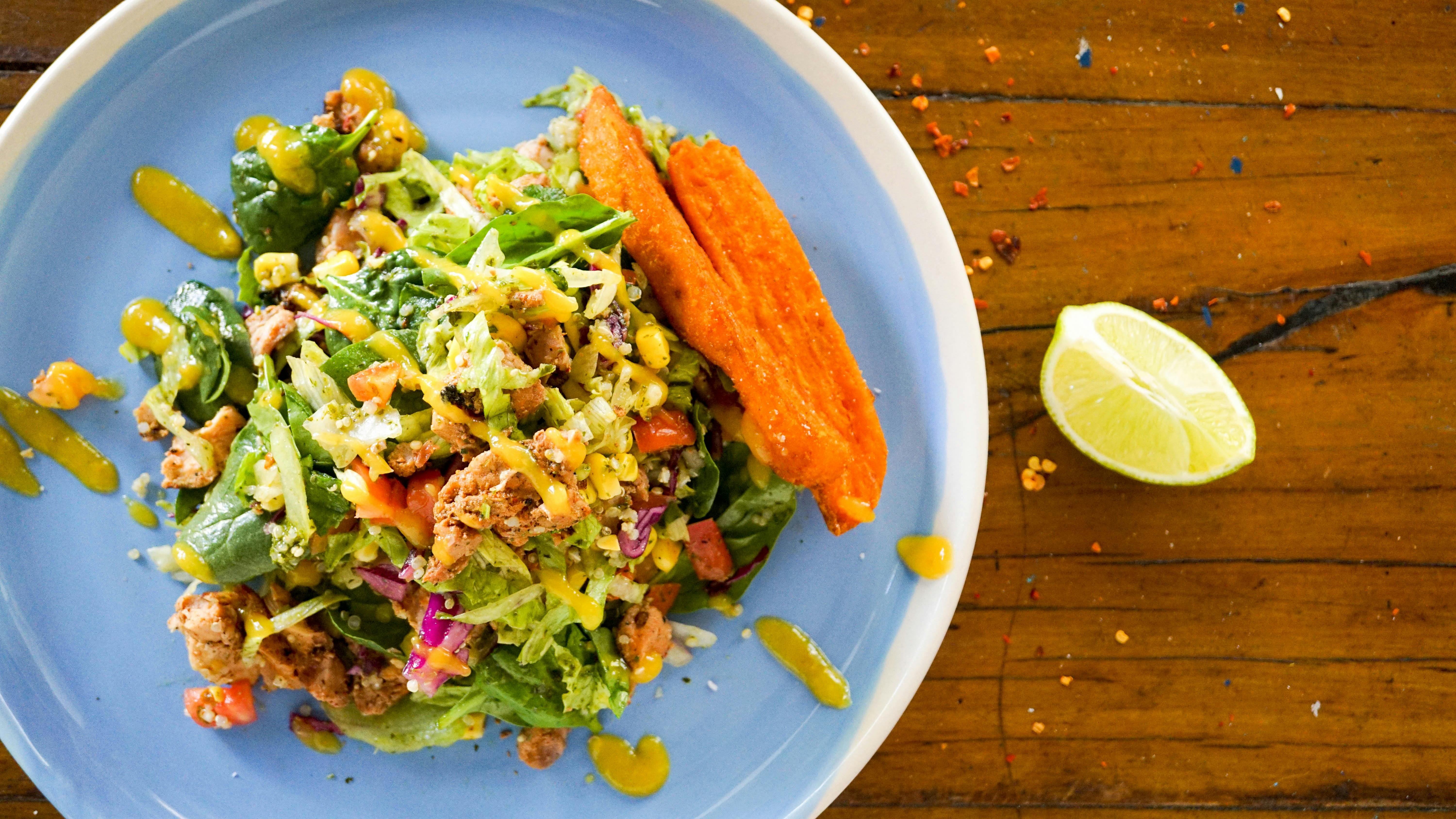 Chicken salad with crispy Sweet potato