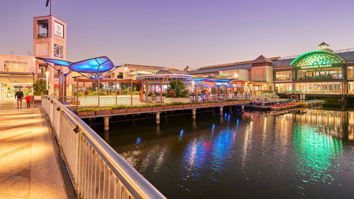 Night time photo of centre along Cornmeal Creek