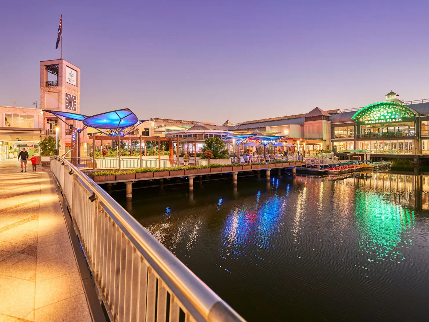 Night time photo of centre along Cornmeal Creek