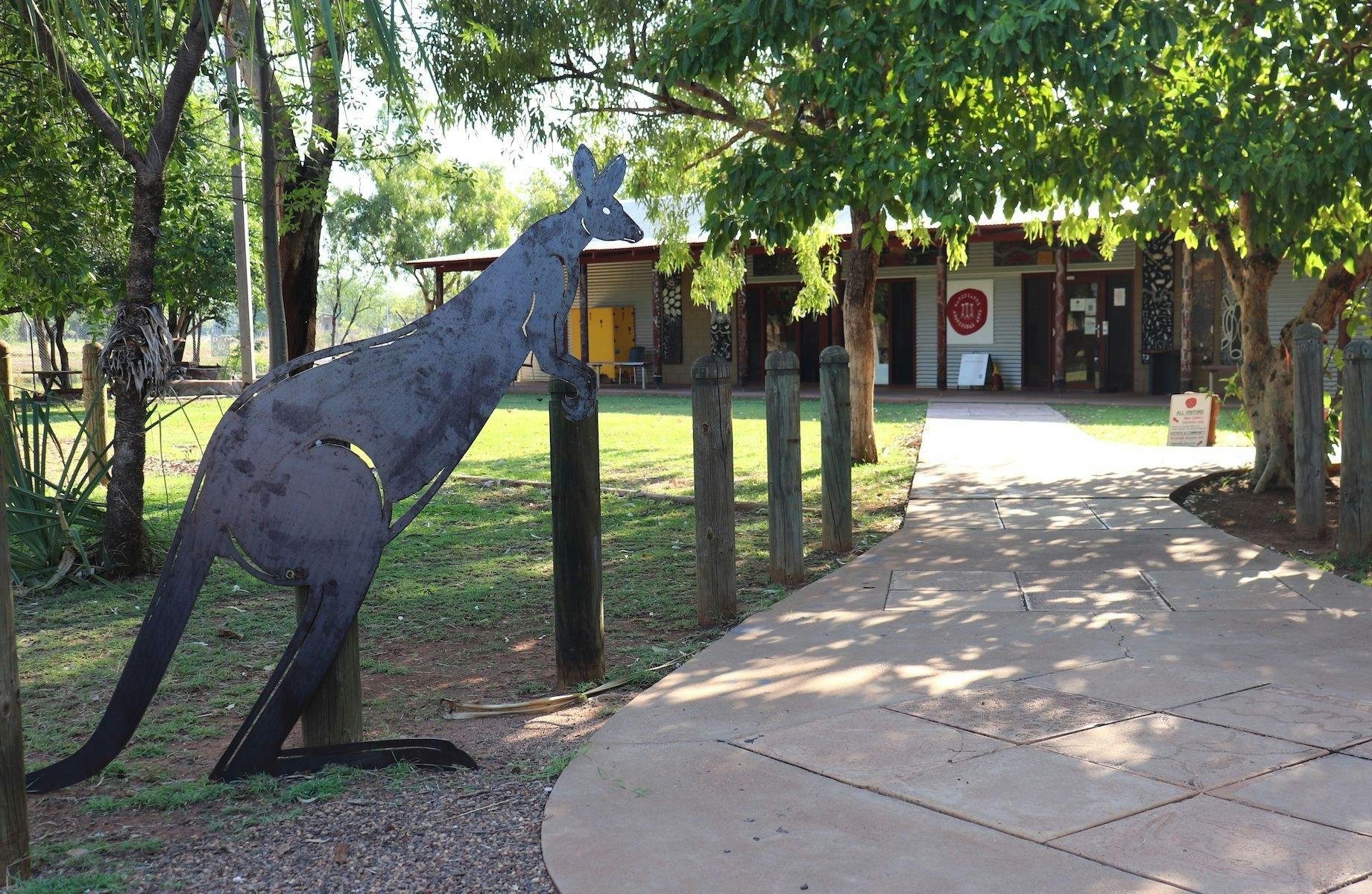 Kangaroo metal cut out at Waringarri Aboriginal Arts