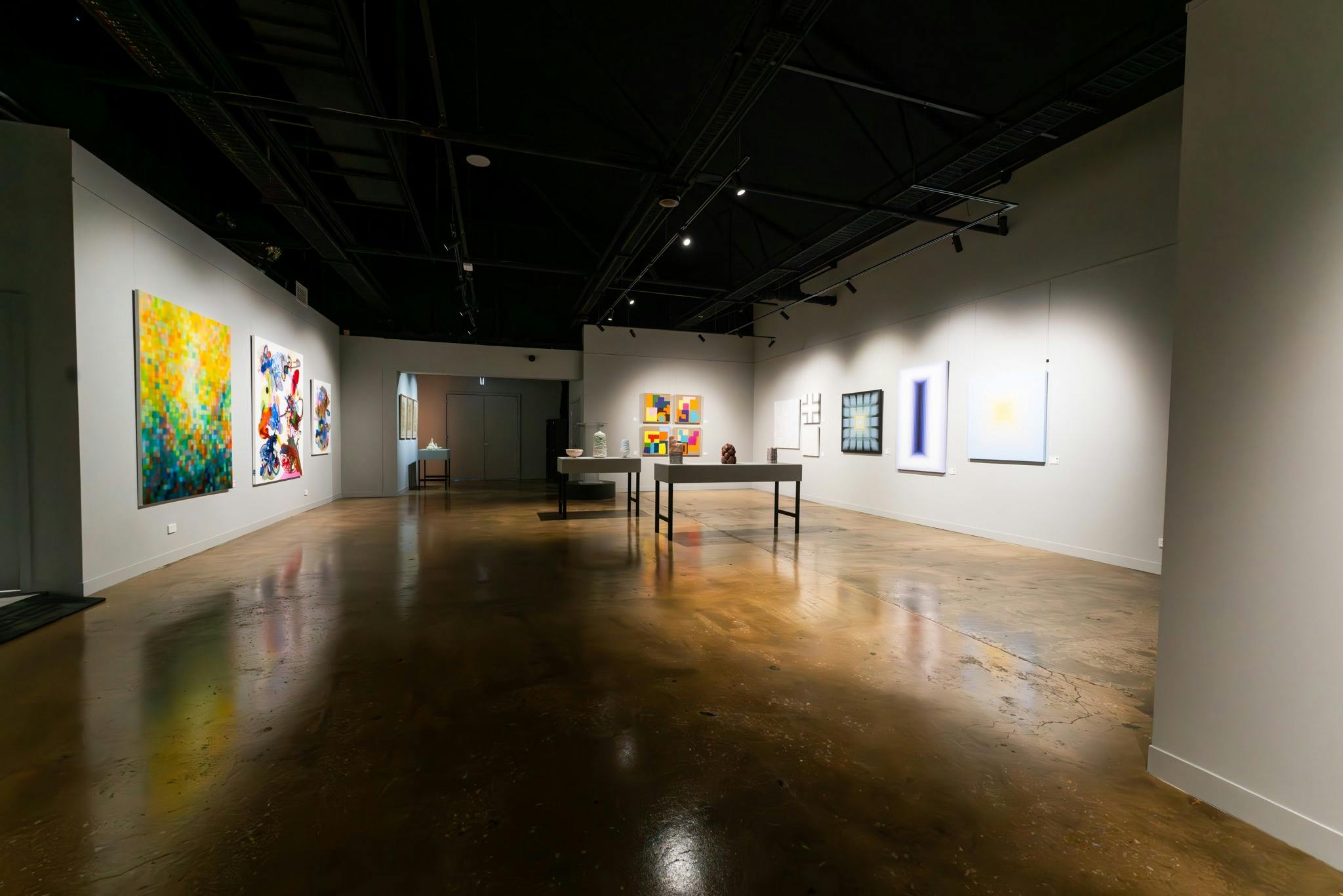 An independent art gallery with paintings and sculptures