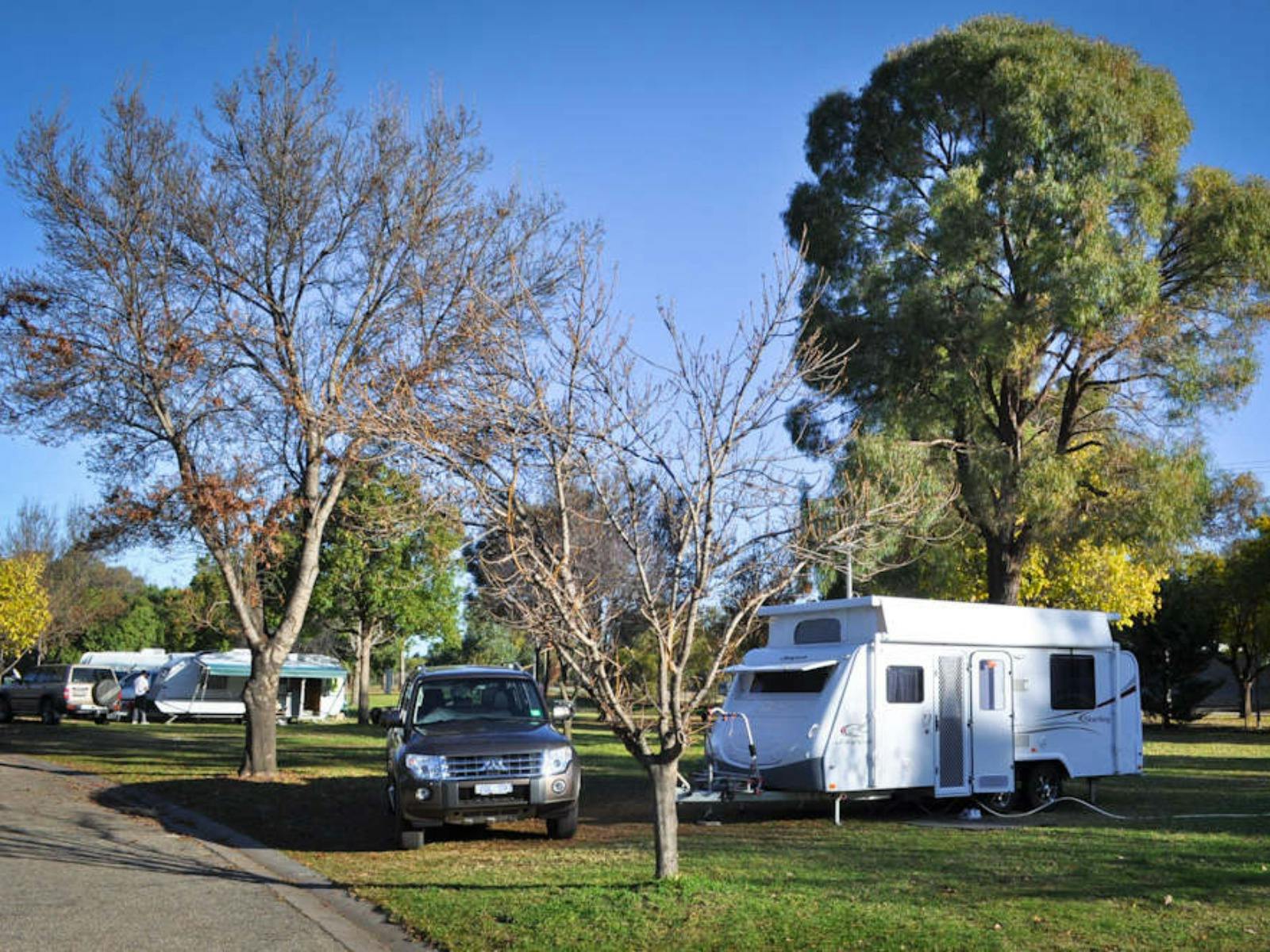 Car and caravan on grassed powered site