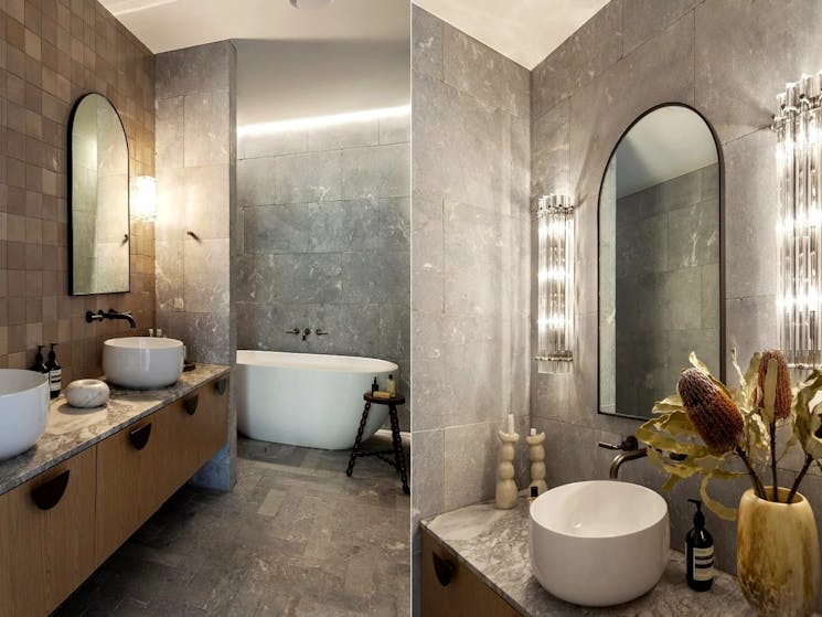 Resort style bathroom featuring a stylish bathtub