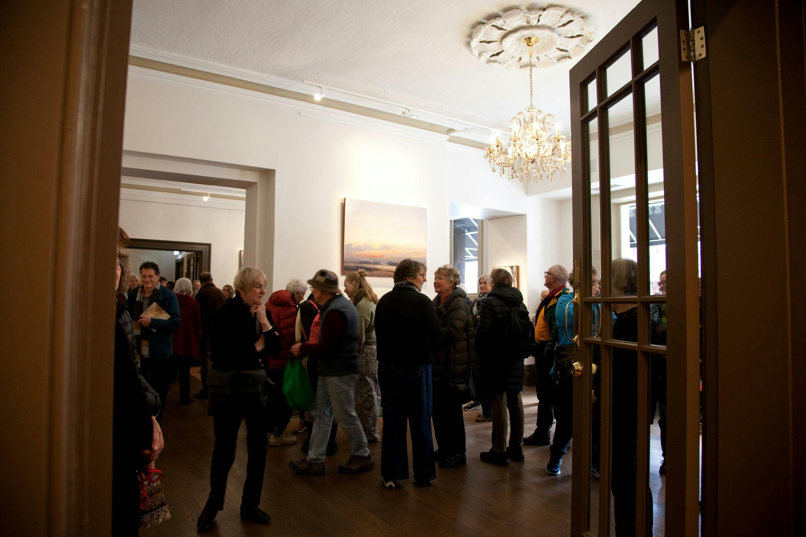 Crowd gathers for artist talks and tour at Hadley's Art Prize in Hobart Tasmania