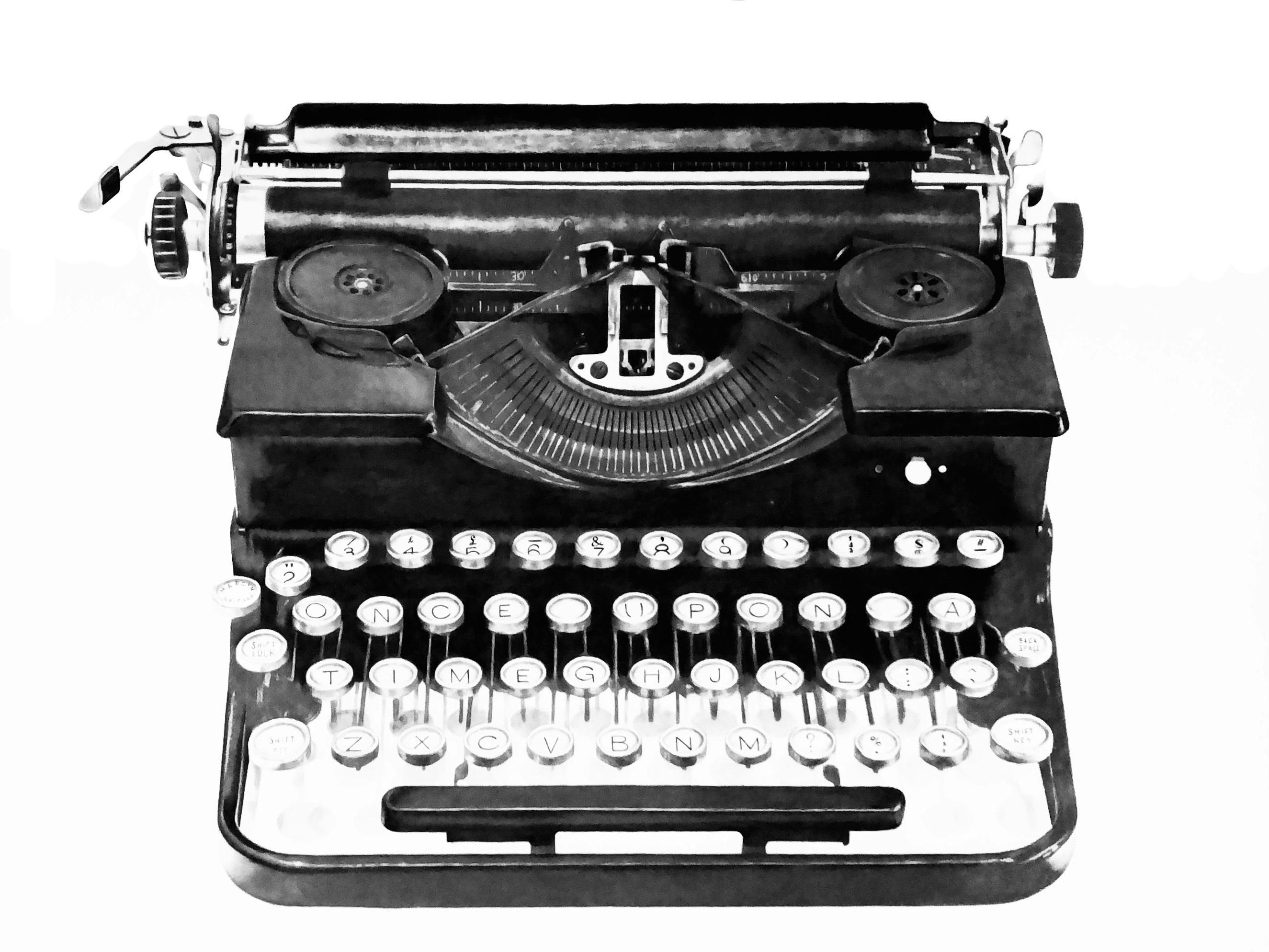 Vintage typewrite drawing on white background quirky text