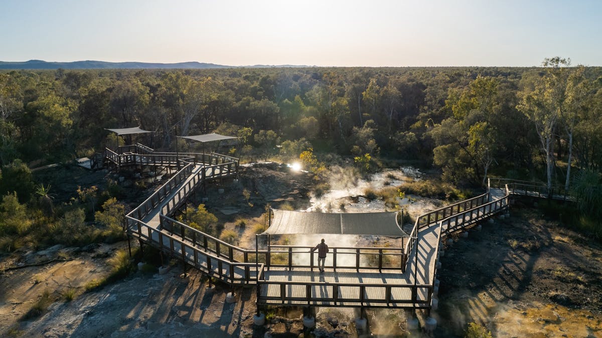 Sunrise on Talaroo Hot Springs boardwalk