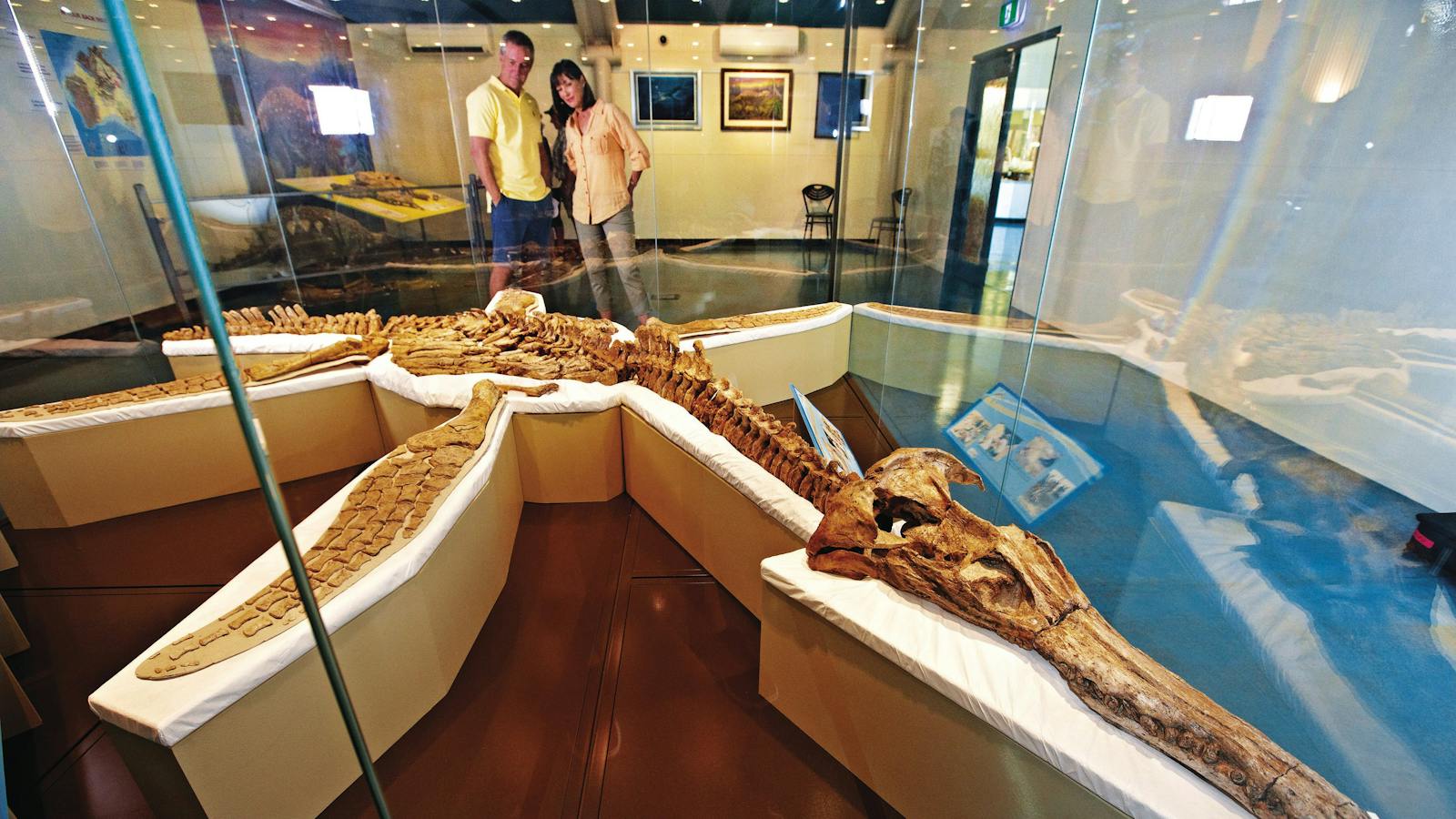 Admiring the pliosaur at the Kronosaurus Korner