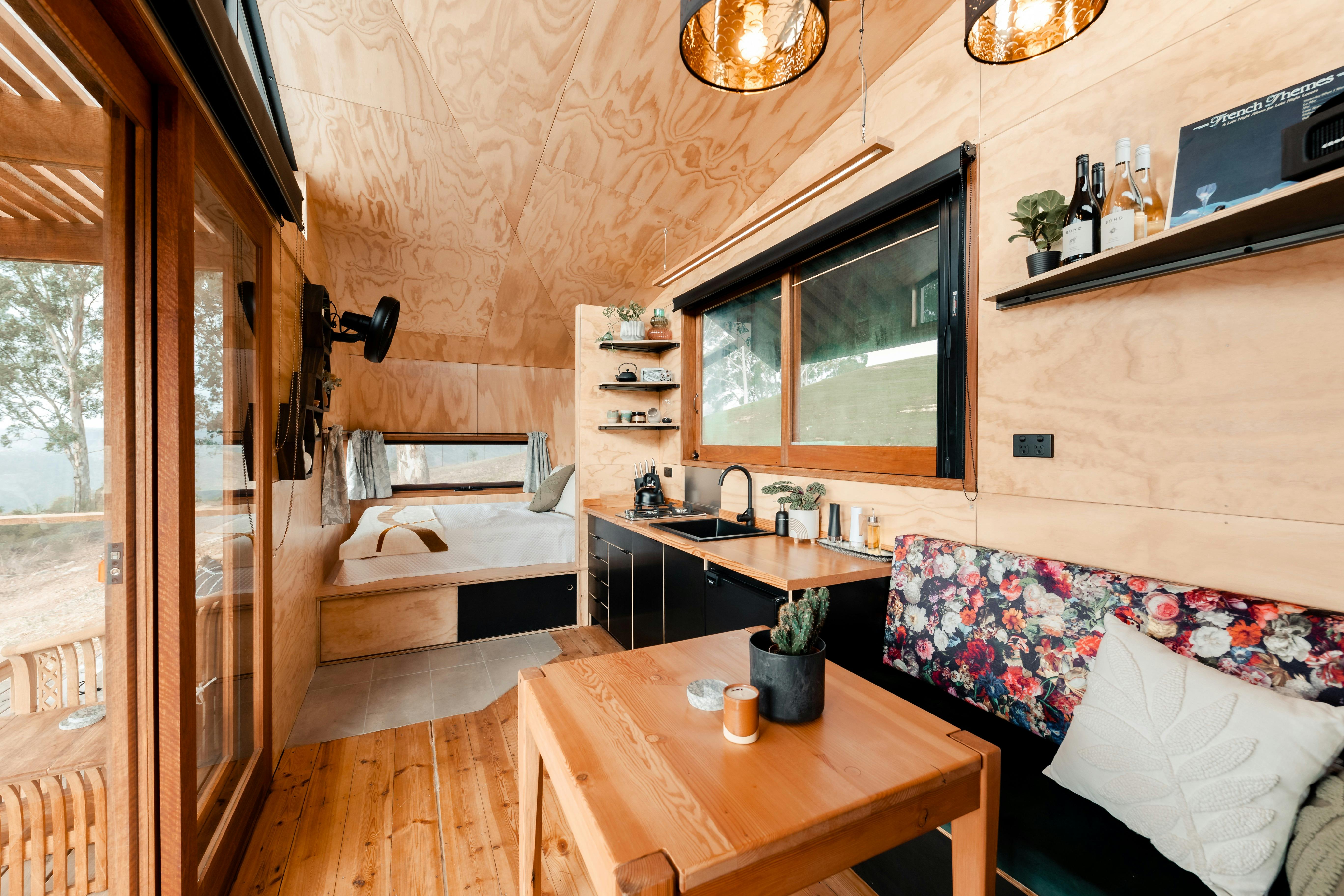 Towards the bed that offers sprawling  views