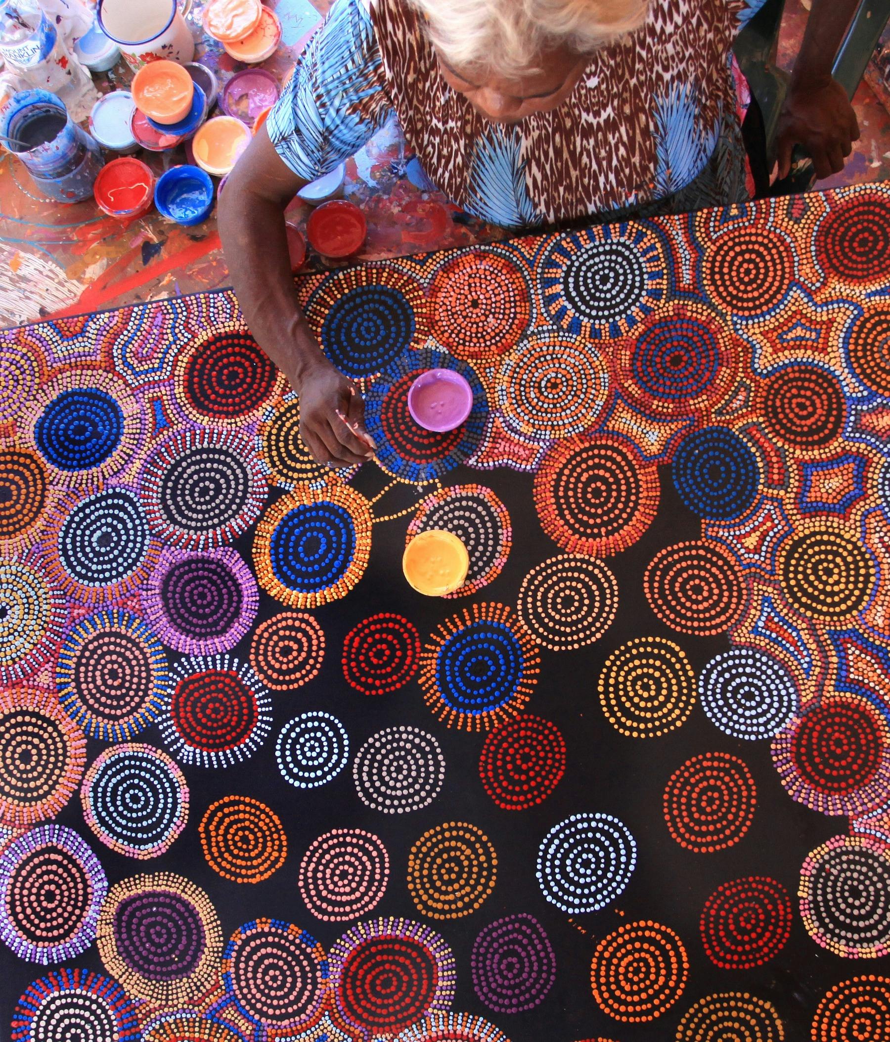 Aboriginal Artists doing a dot painting