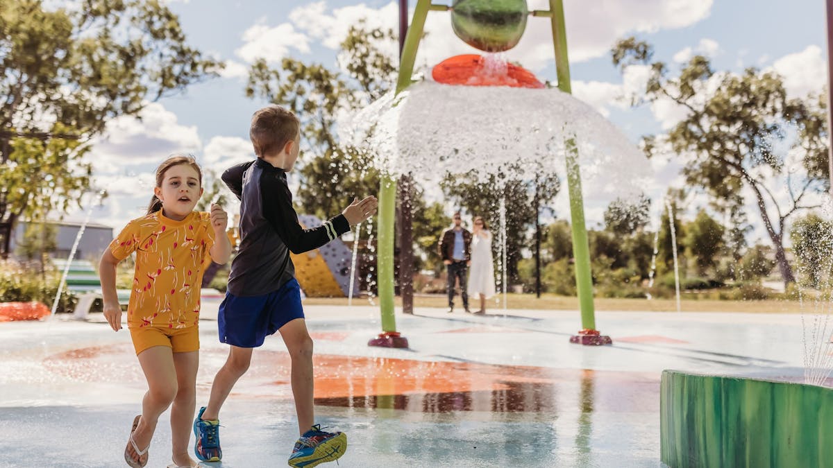 Enjoy splashing around as the big melon buckets tips.