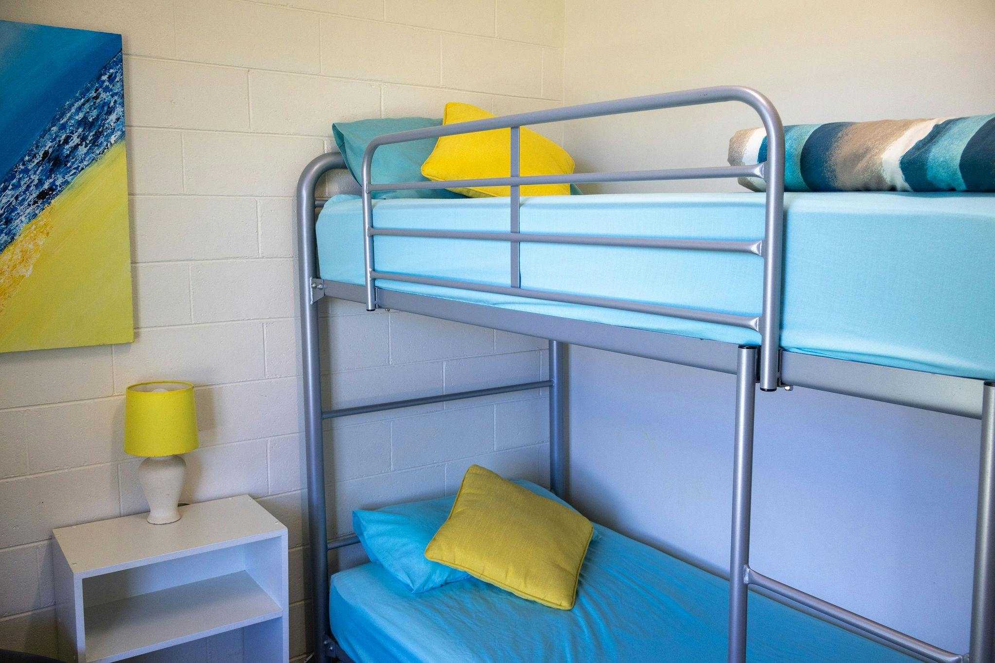 Children's bunk-bed bedroom in the Silver Bream Motel family unit