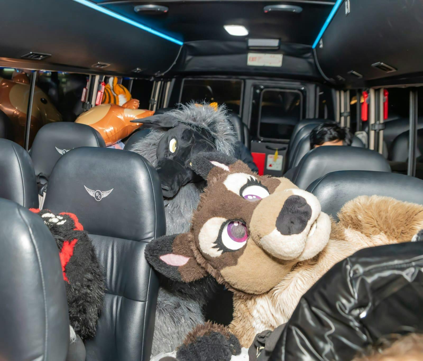 cosplay event goers in the Sydney party bus