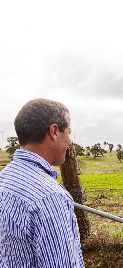 Family reading wind farm signage