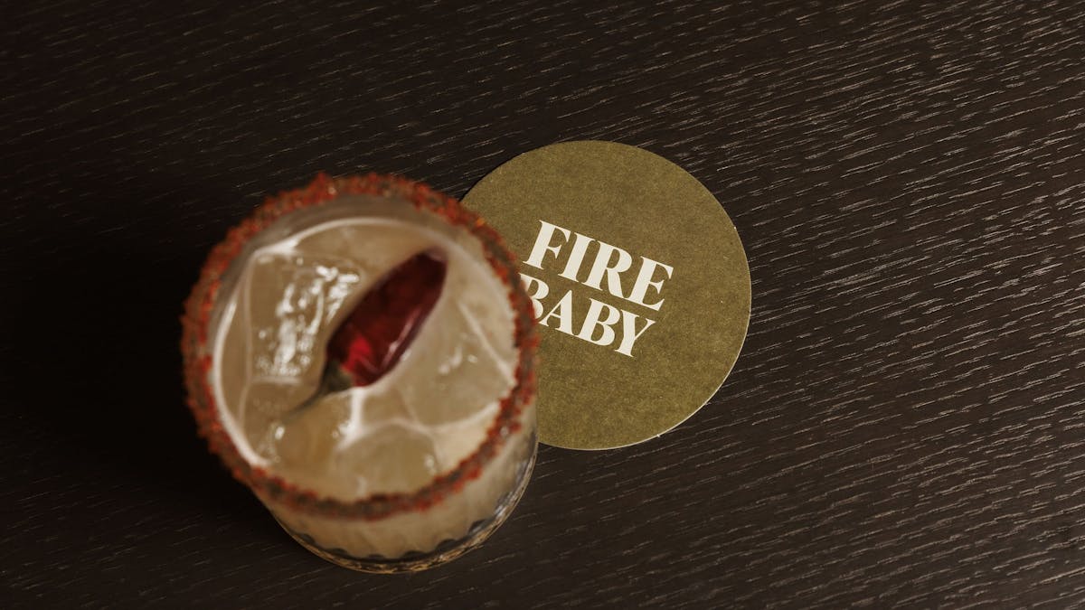 Fire Baby Margarita on top of a Fire Baby Coaster