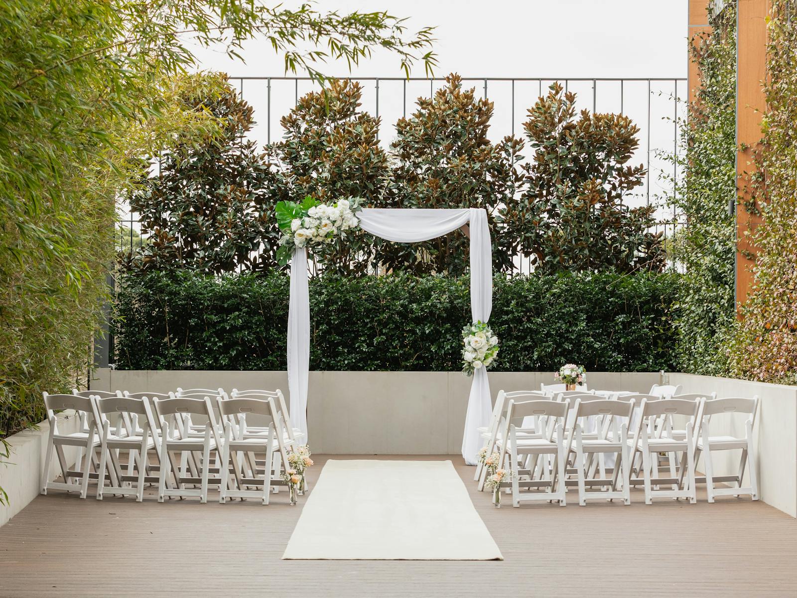 Garden courtyard set up for a wedding reception