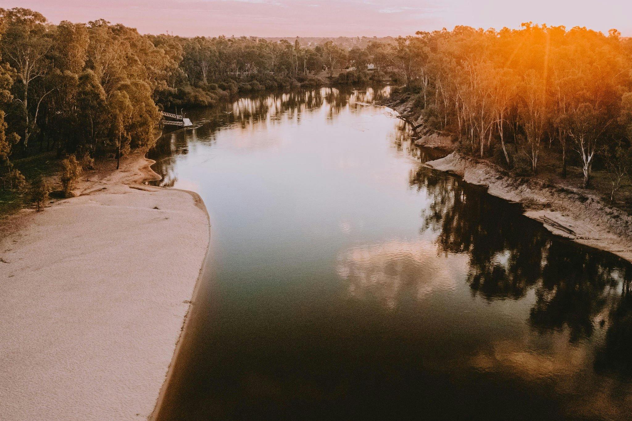 Aerial view of Thompson's Beach and the Murray River
