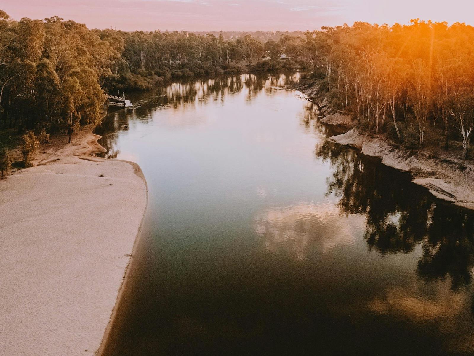 Aerial view of Thompson's Beach and the Murray River
