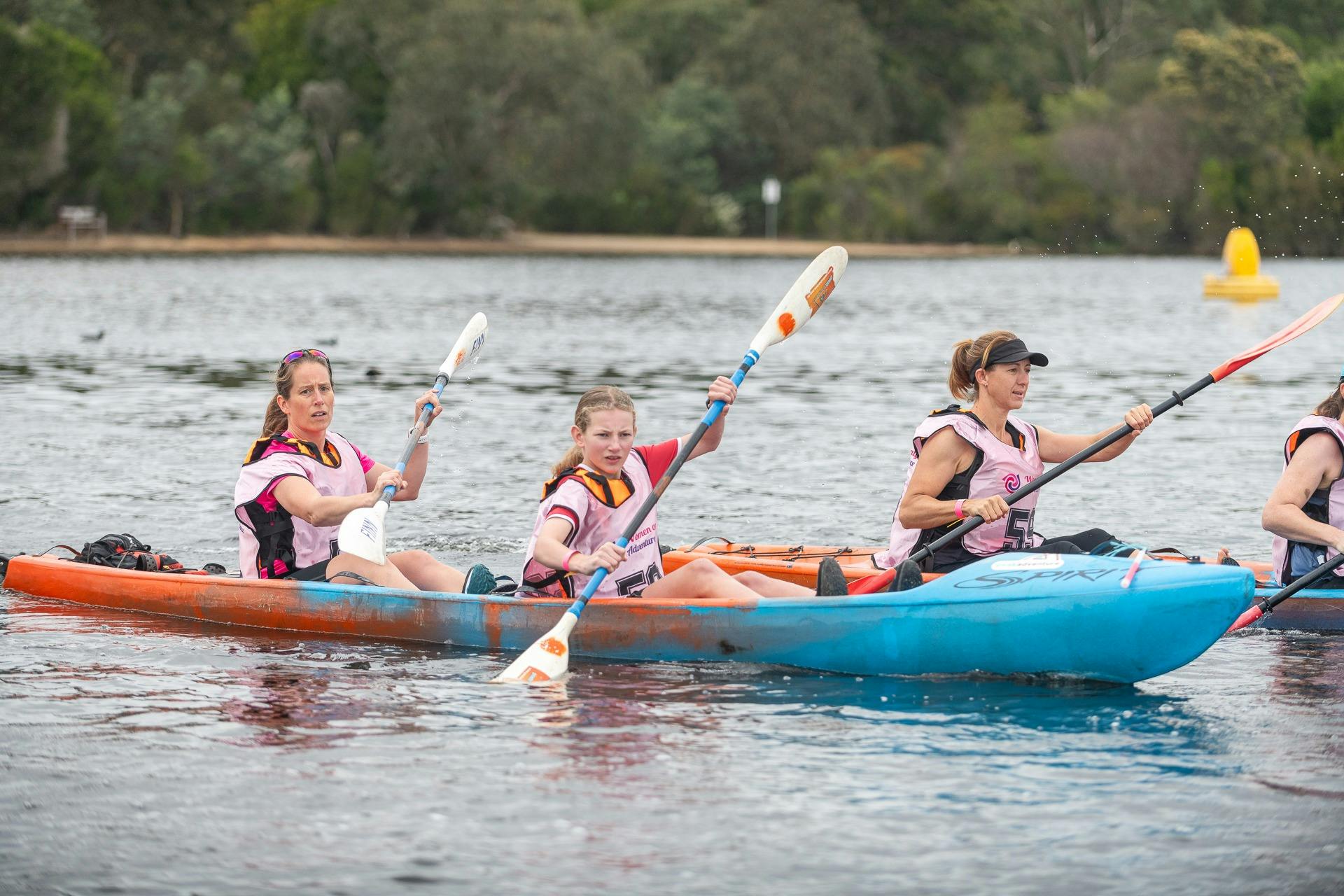 Teams at the kayaking stage of the Women Only adventure race
