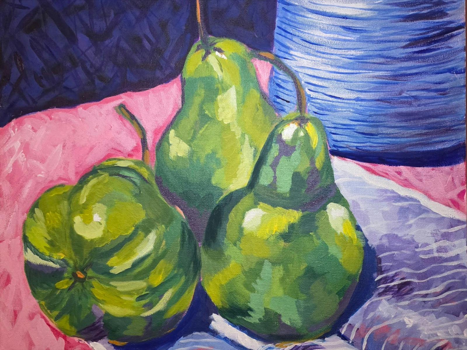 Green Pear on blue Background