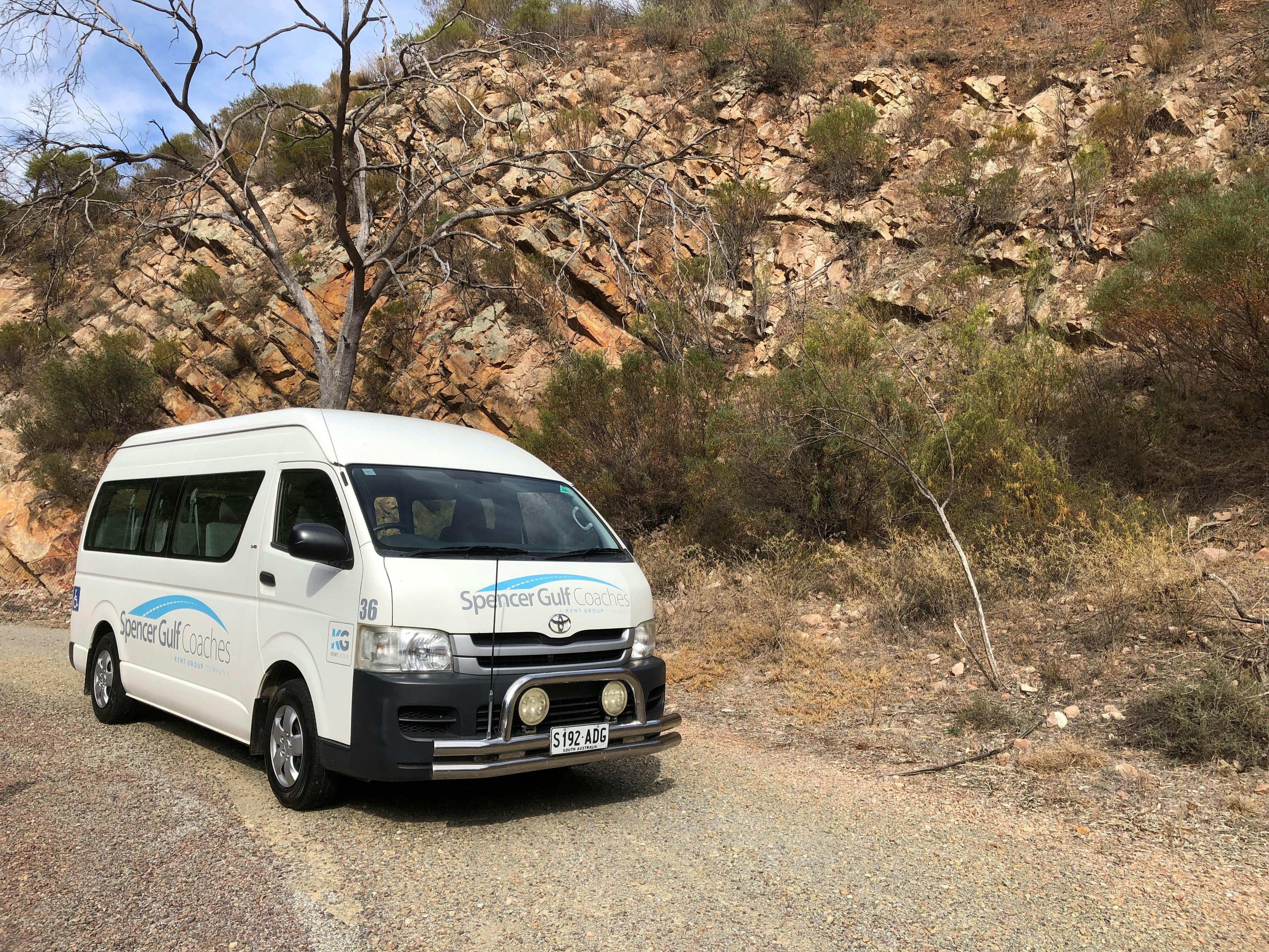 Micro Bus in front of rocky outcrop in Germein Gorge