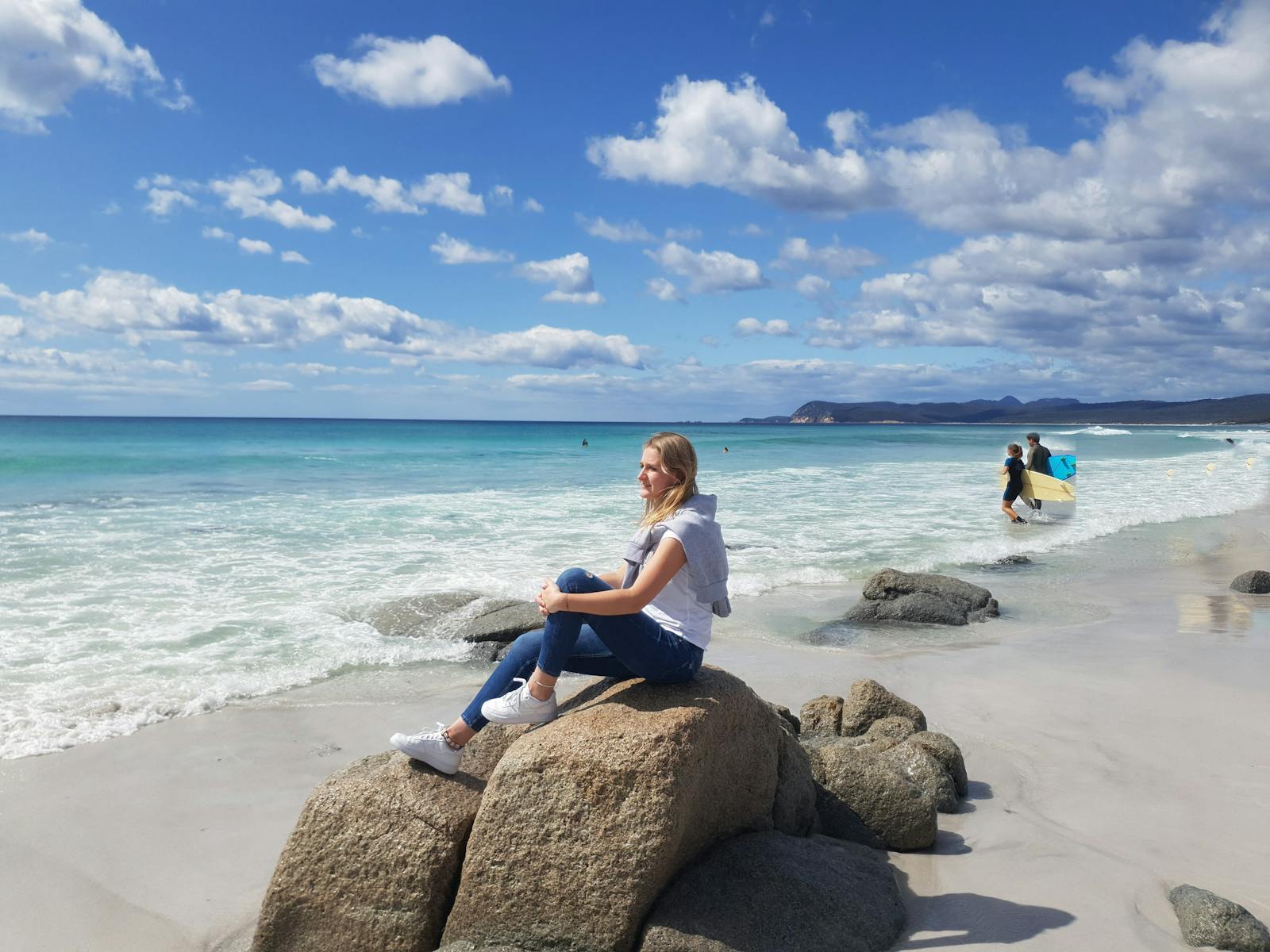 Enjoying the beautiful views at Friendly beaches in the Freycinet National Park