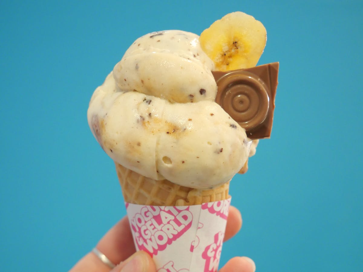 yummy gelato in a banana caramel and chocolate flavour