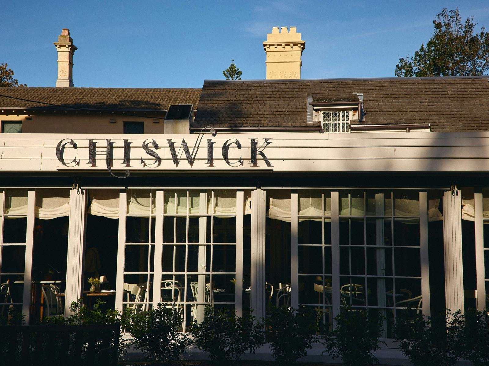 Front facade of restaurant with Chiswick wording