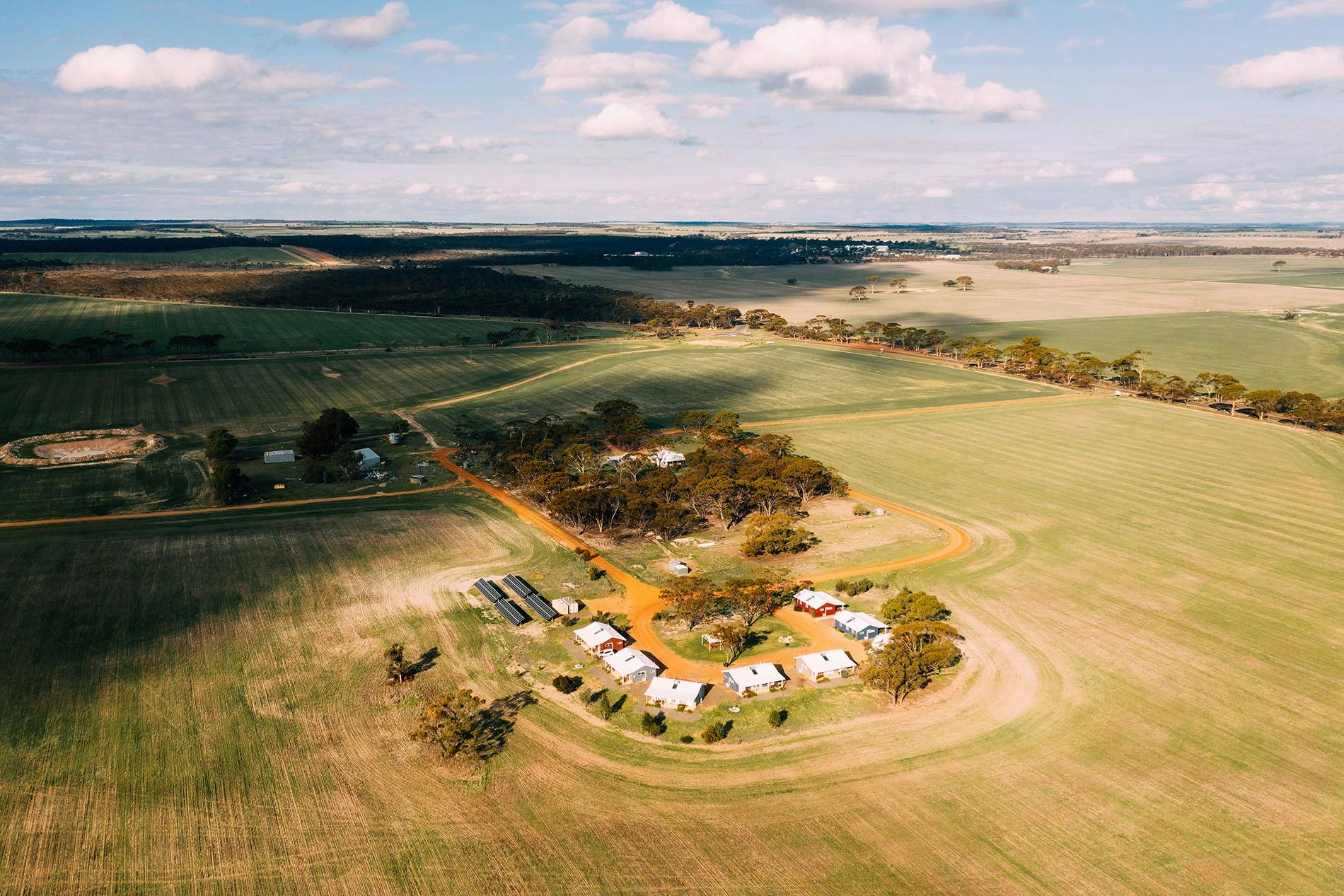 Aerial view of Marys Farm Cottages, Kukerin