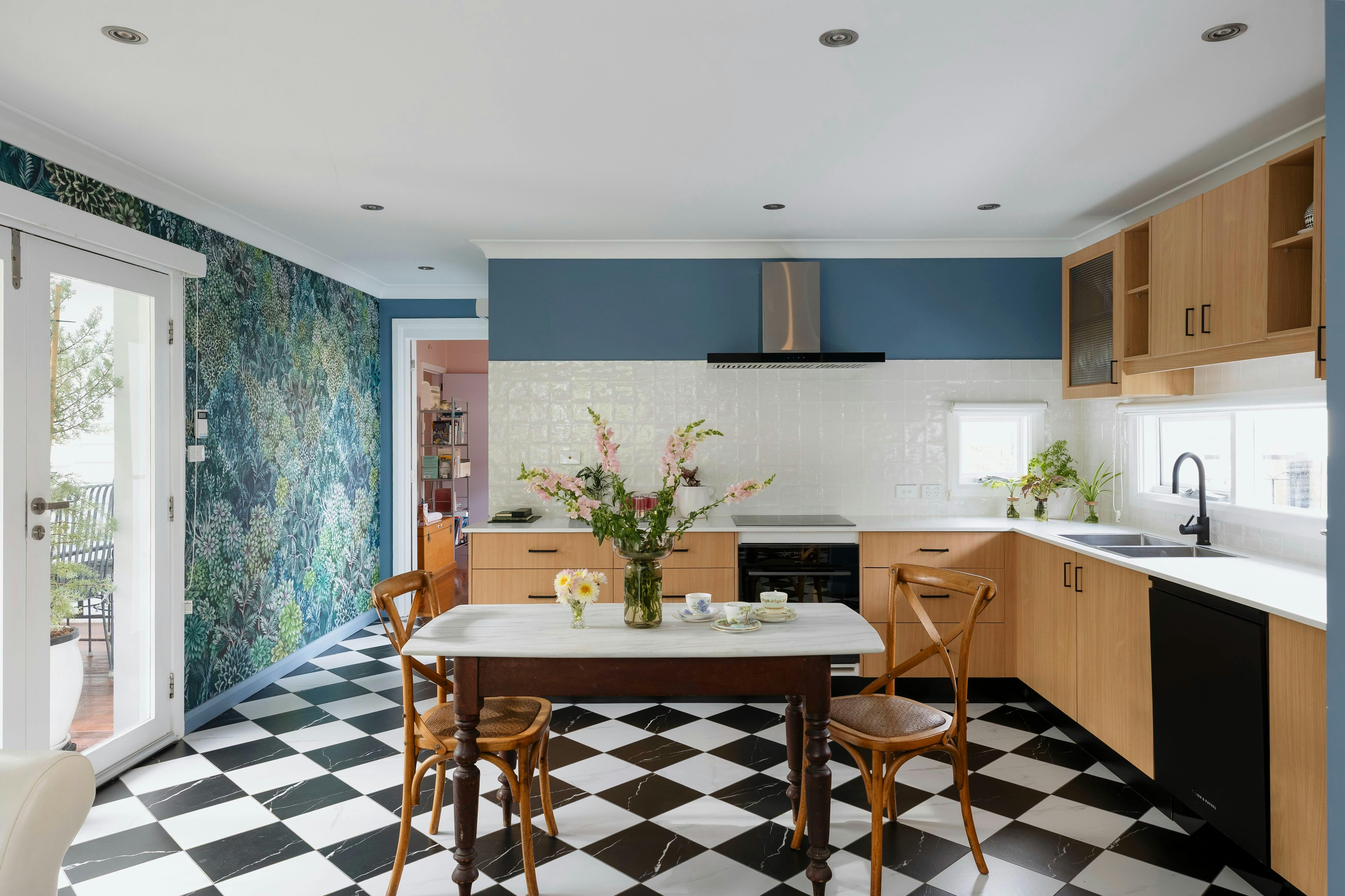 View from upstairs to lounge and kitchen