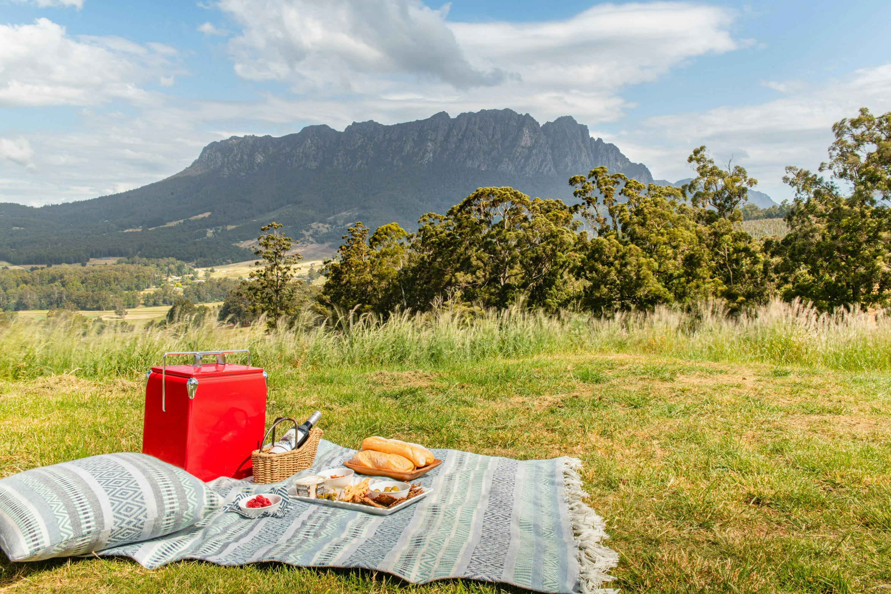 In front of the cottages