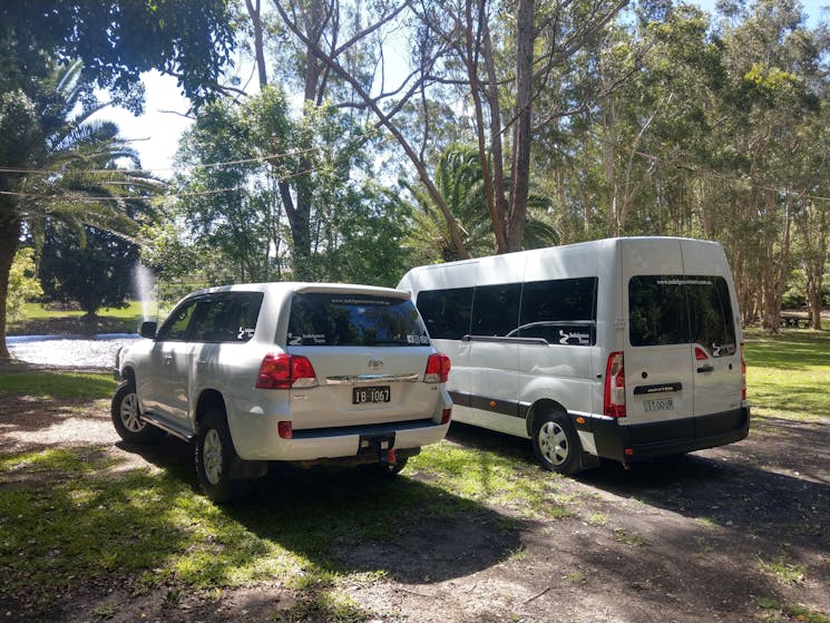 The Toyota Landcruiser and 12 seat Renault Master Mini Coach