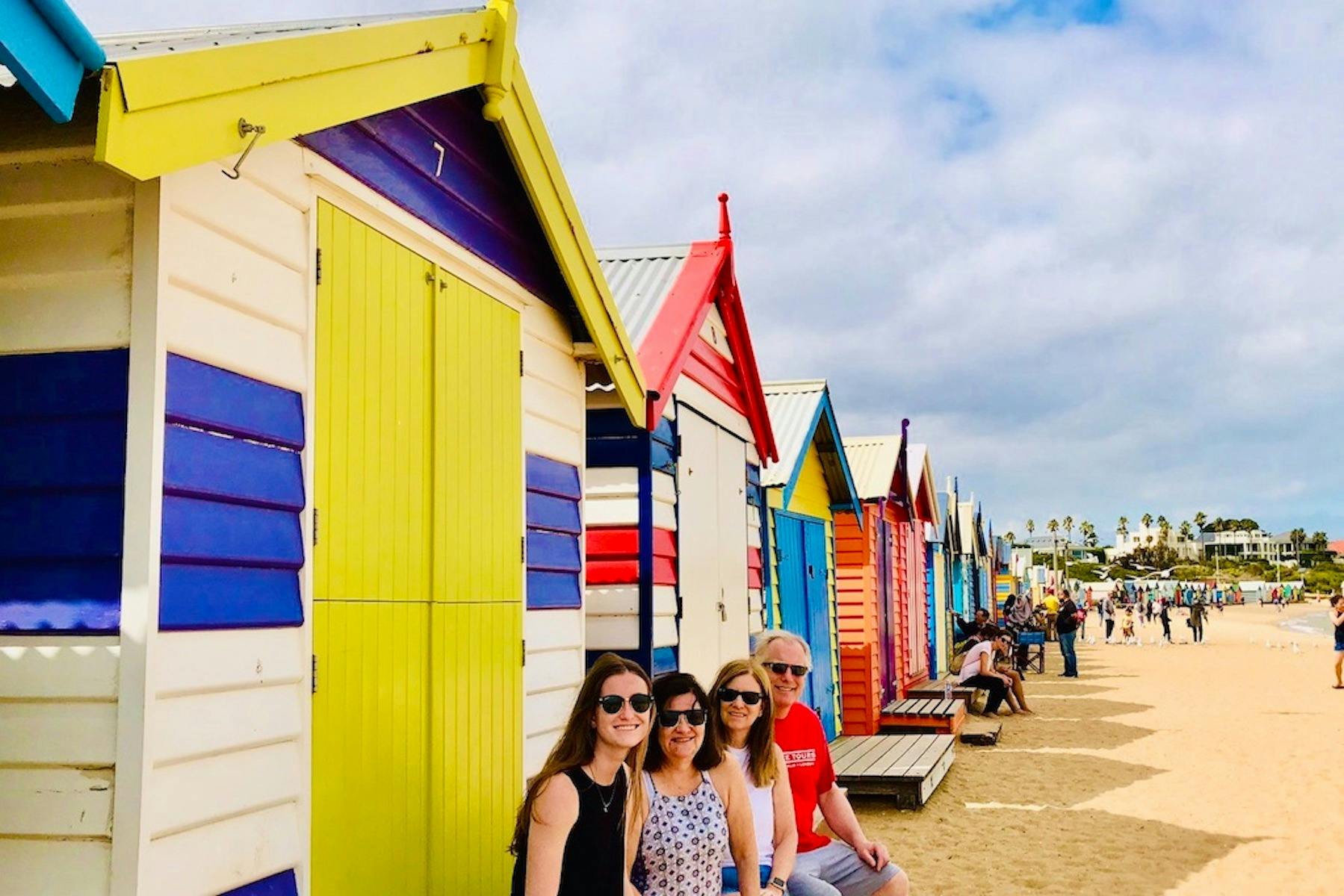 visiting the brighton bathing boxes at brighton beach on a brighton bayside cycle tour