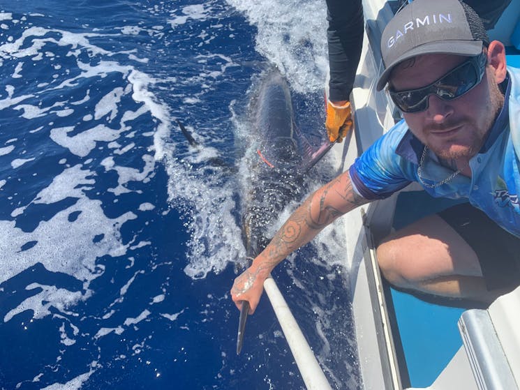 Corey Foster with a Blue Marlin, fishing in the Blue Marlin Classic on the Gold Coast