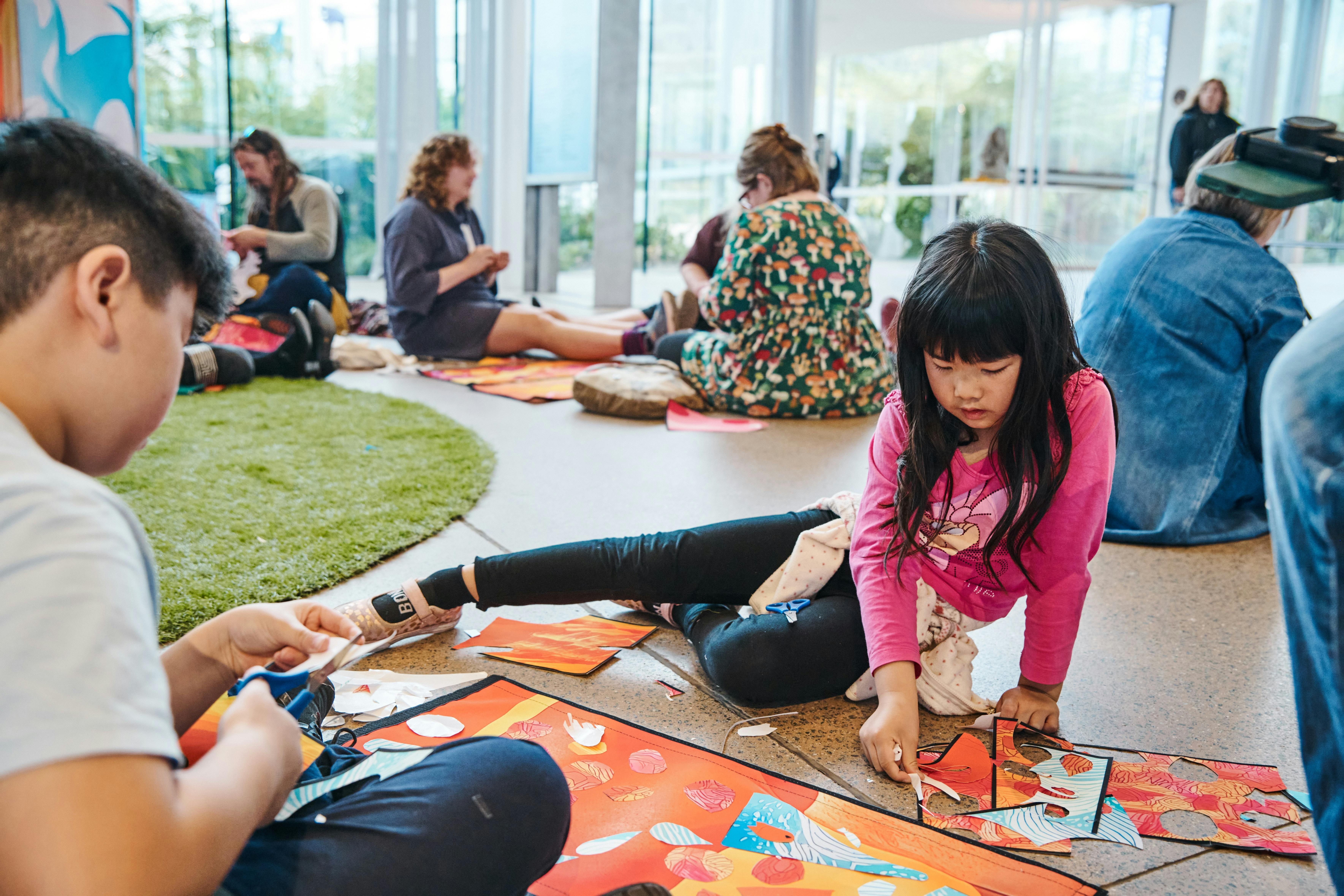 Family creating art at Hive Festival at the Art Gallery of New South Wales